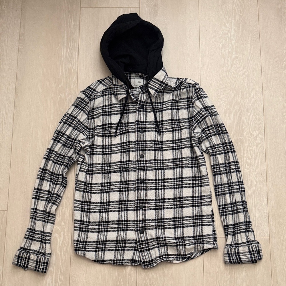 River Island Monochrome Checkered Hoodie Shirt